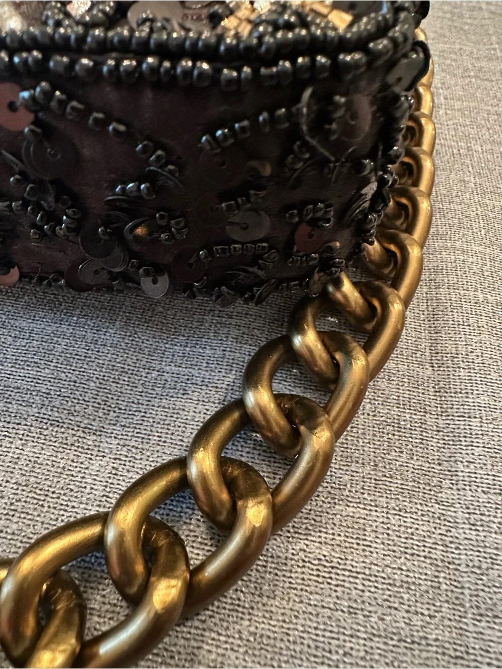 Stunning Embellished Black Sequin & Bead Shoulder Bag